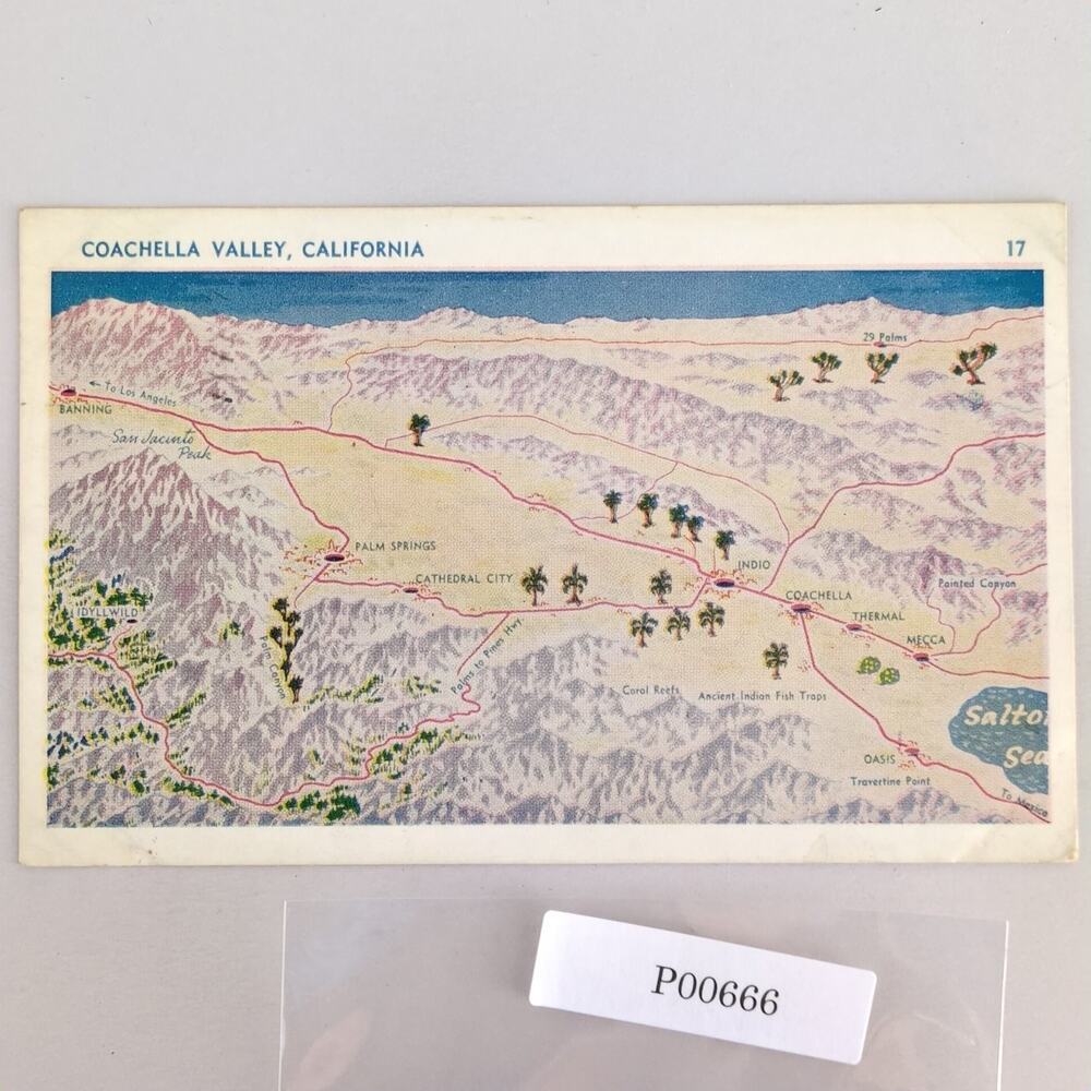 Coachella Valley California 1940s Postcard Topical Map 1947 Highways Mountains
